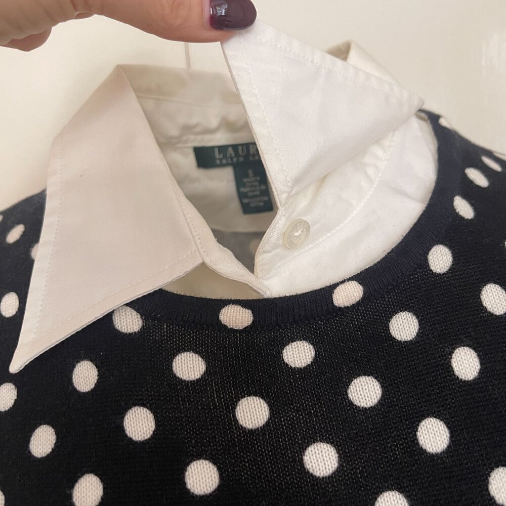 NWOT Ralph Lauren POLKA DOT WHITE COLAR KNIT TOP S - Picture 9 of 13